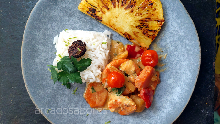 receita de caril de camarão